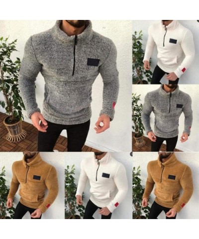 Men's 1/4 Zipper Pure-Colour Fleece Coat Solid Color Plush Pullover Sweatshirt - Coffee - CQ18A485UZD $40.87 Thermal Underwear