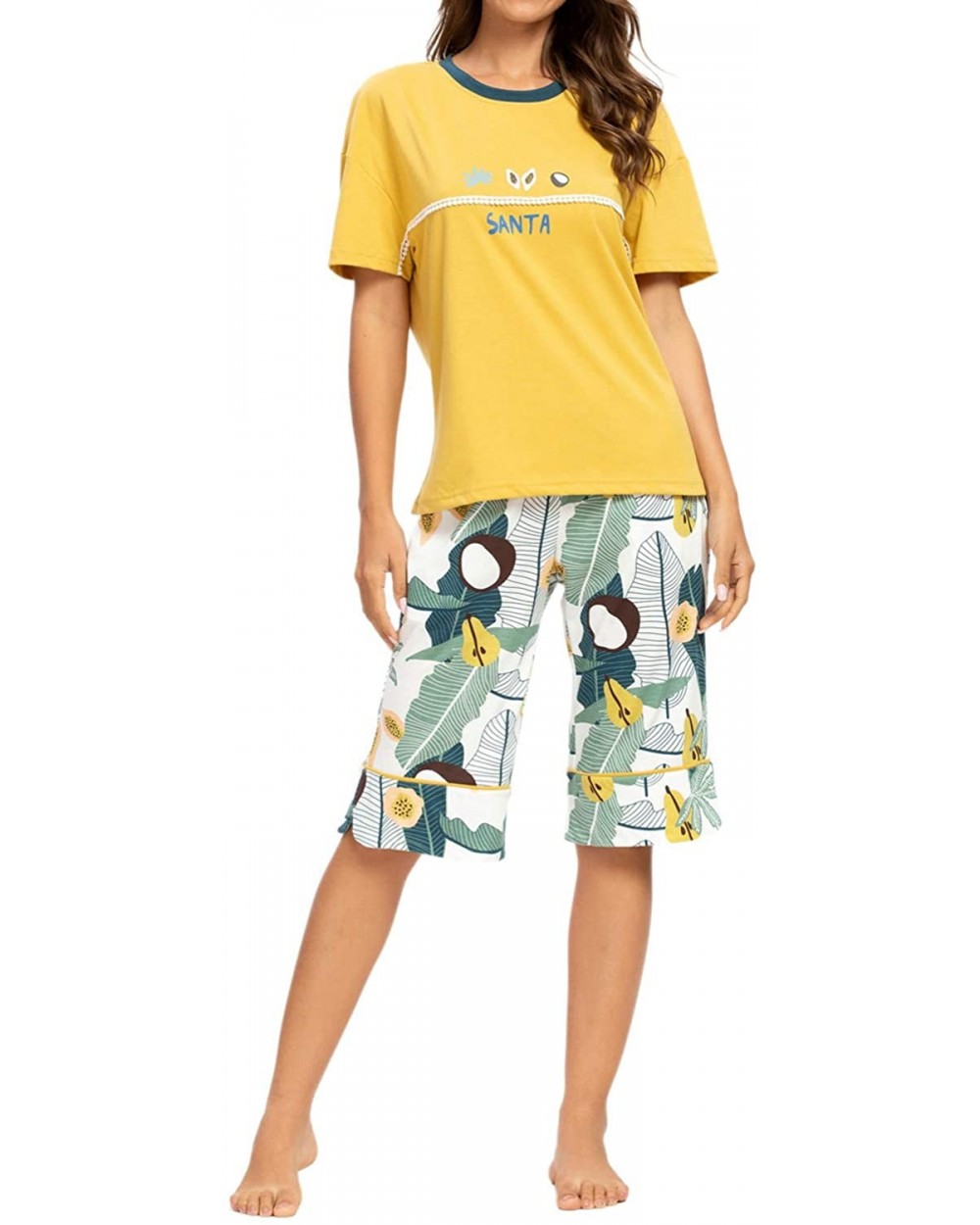 Women's Pajama Sets with Capri Pants and Sleepwear Tops -Ladies Cute Print Pjs Sets - Yellow - CL199ULLW3L $35.97 Sets