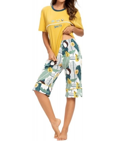 Women's Pajama Sets with Capri Pants and Sleepwear Tops -Ladies Cute Print Pjs Sets - Yellow - CL199ULLW3L $35.97 Sets