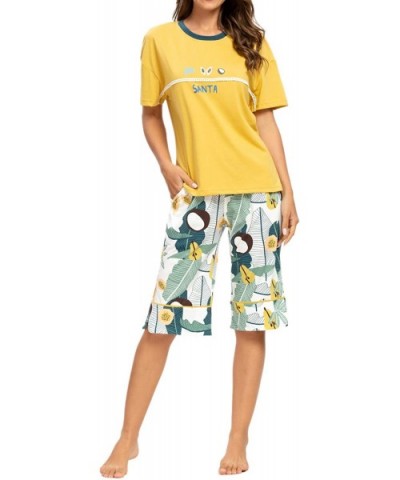 Women's Pajama Sets with Capri Pants and Sleepwear Tops -Ladies Cute Print Pjs Sets - Yellow - CL199ULLW3L $35.97 Sets