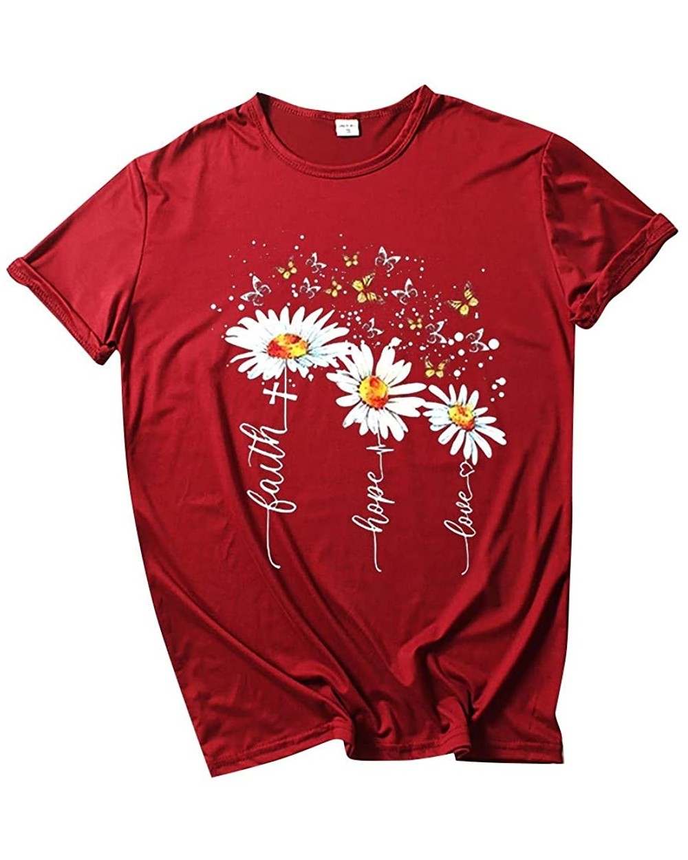 Plus Size Women Tops Short Sleeve T Shirts Casual Tee Shirts Cute Graphic Tunic Sunflower Print O Neck Loose Blouse Red - CL1...