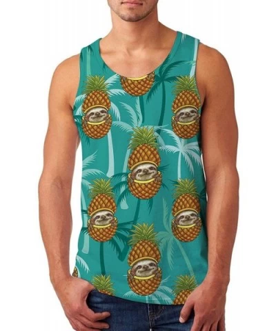 Mens Tank Top Casual 3D Printed Gym Workout Tanks Cool Sleeveless Graphic T-Shirts - Pineapple Sloth - CW19886DS0Z $25.57 Und...