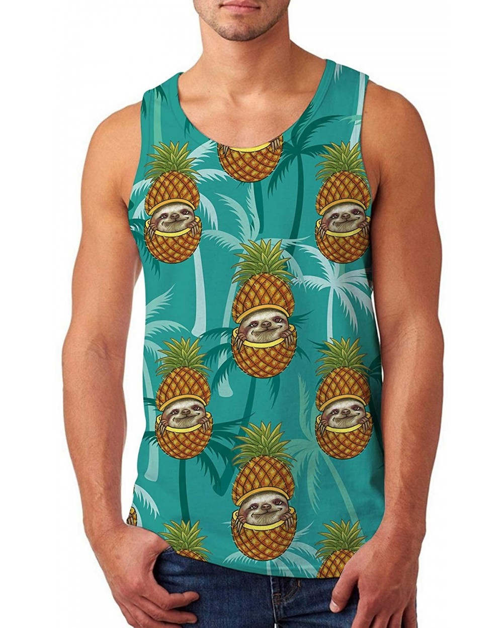 Mens Tank Top Casual 3D Printed Gym Workout Tanks Cool Sleeveless Graphic T-Shirts - Pineapple Sloth - CW19886DS0Z $25.57 Und...