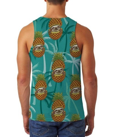 Mens Tank Top Casual 3D Printed Gym Workout Tanks Cool Sleeveless Graphic T-Shirts - Pineapple Sloth - CW19886DS0Z $25.57 Und...