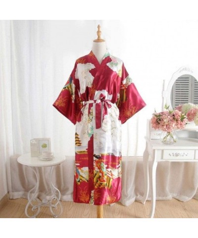 Mix Color Summer Women's Kimono Long Robe Bathrobe Nightwear Female Faux Silk Bath Gown One Size Comfortable Very Beautiful B...