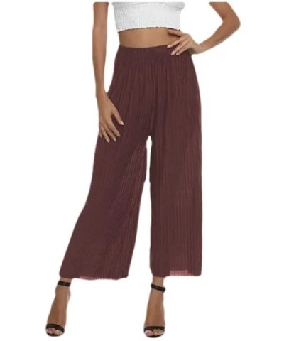 Women Pure Color Lounge Comfy Chic Mid Waist Palazzo Lounge Pant - Wine Red - C419C9H2TAQ $33.65 Bottoms