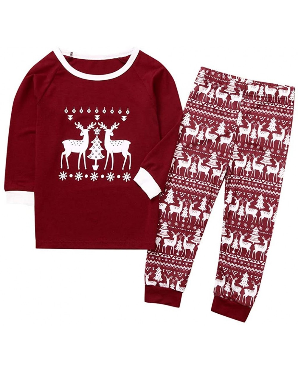 Matching Family Christmas Pajamas Set Xmas Elk Deer Top Striped Pants Pjs Outfits Sleepwear - Wine(child) - CG18A3SIWQS $21.0...