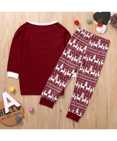 Matching Family Christmas Pajamas Set Xmas Elk Deer Top Striped Pants Pjs Outfits Sleepwear - Wine(child) - CG18A3SIWQS $21.0...