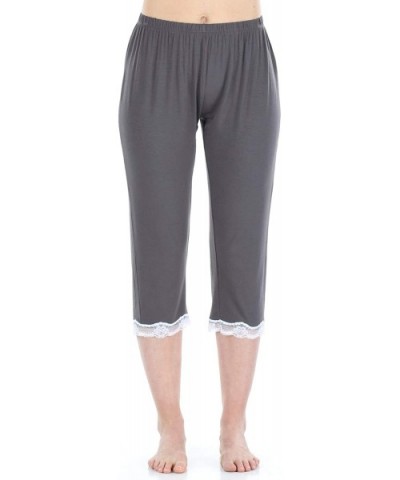 Women's Sleepwear Bamboo Short Sleeve Top and Capri Pajama Set - Grey With Lace - CF18L4369W9 $39.07 Sets