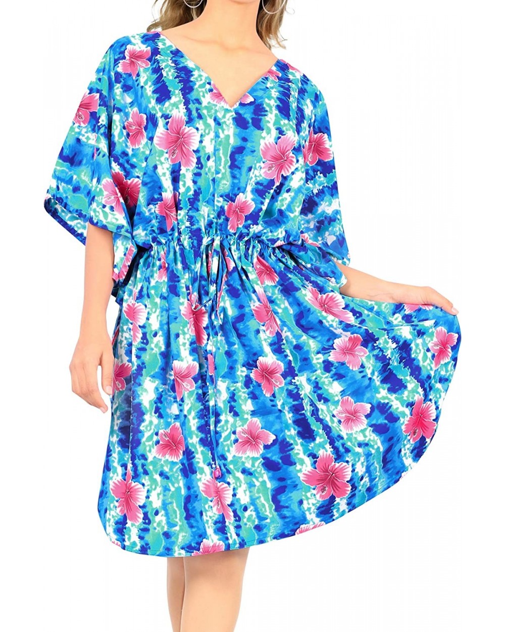 Women's Midi Caftan Casual Dress Night Gown Beach Cover Ups Drawstring - Blue_y917 - C21938KN3X9 $38.05 Nightgowns & Sleepshirts