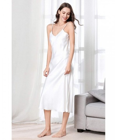 Satin Nightshirts Sexy Nightdress Spaghetti Strap Negligee Nightgown Chemise Slip with Deep V Neck - White - CX190U6H8DA $36....