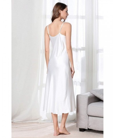 Satin Nightshirts Sexy Nightdress Spaghetti Strap Negligee Nightgown Chemise Slip with Deep V Neck - White - CX190U6H8DA $36....