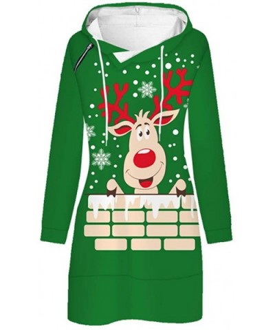 Women's Hooded Dress Casual Printing Long Sleeve O-Neck Pullover Tops Christmas Dress - Green3 - CB192K60WXU $41.50 Baby Doll...