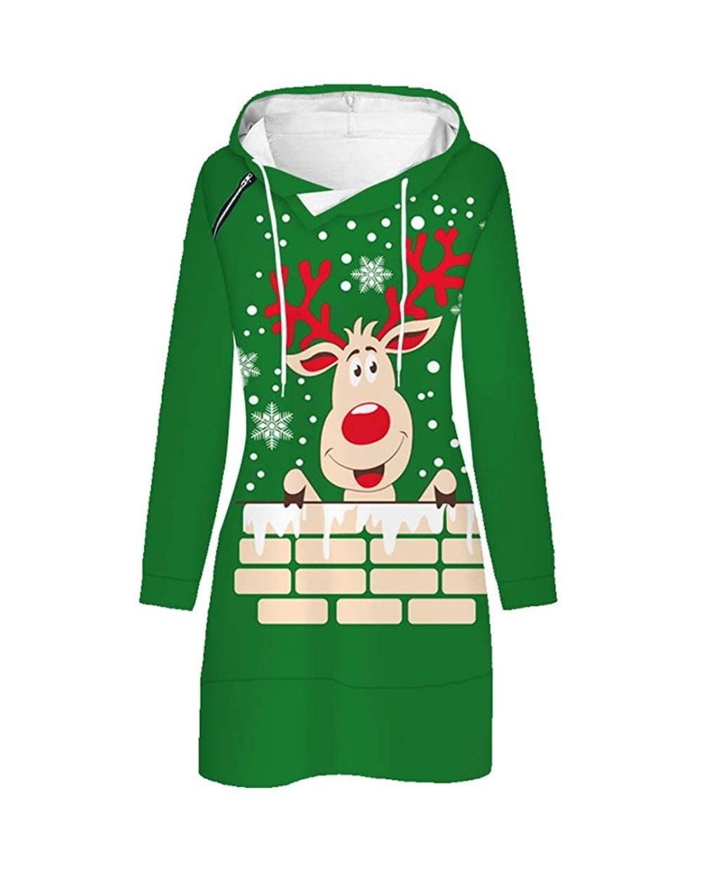 Women's Hooded Dress Casual Printing Long Sleeve O-Neck Pullover Tops Christmas Dress - Green3 - CB192K60WXU $41.50 Baby Doll...