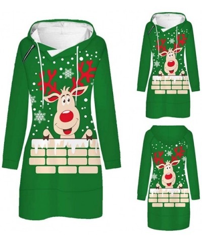 Women's Hooded Dress Casual Printing Long Sleeve O-Neck Pullover Tops Christmas Dress - Green3 - CB192K60WXU $41.50 Baby Doll...