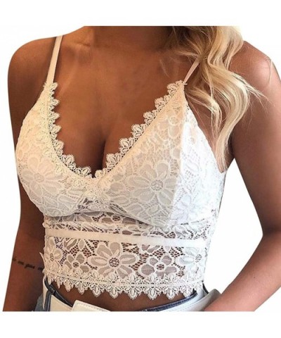 Wireless Bra Women's Plus Size Camisole Floral Lace Bralette Removable Padded Triangle Cup Bra Crop Top - White - CV196EA9A9D...