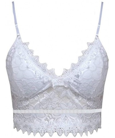 Wireless Bra Women's Plus Size Camisole Floral Lace Bralette Removable Padded Triangle Cup Bra Crop Top - White - CV196EA9A9D...