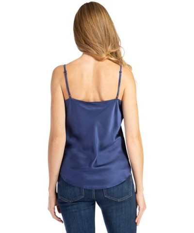 Women's 100% Pure Mulberry Silk Camisole with Adjustable Straps - Improved FIT - Navy - CO18UZIXHIE $64.56 Camisoles & Tanks