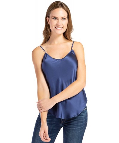 Women's 100% Pure Mulberry Silk Camisole with Adjustable Straps - Improved FIT - Navy - CO18UZIXHIE $64.56 Camisoles & Tanks