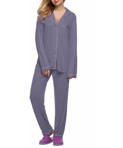 Women's Polar Fleece Sleepwear Button Down Pajama Set with Long Pants Cozy Loungewear - Gray - CK18IG8D0DZ $53.06 Sets