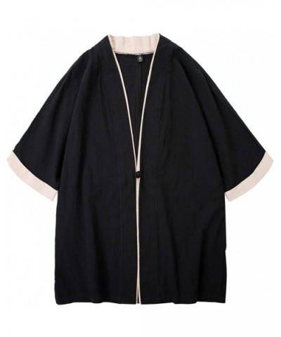 Men Japanese Short-Sleeved Kimono Cardigan Yukat Coat Loose Cardigan Jacket Top - Black - CO18EARN78D $34.59 Robes