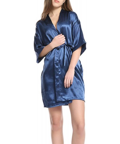 Women's Pure Color Short Satin Kimono Robes Nightwear Bridesmaids Lingerie - Navy - C6197W3ROWW $46.10 Robes