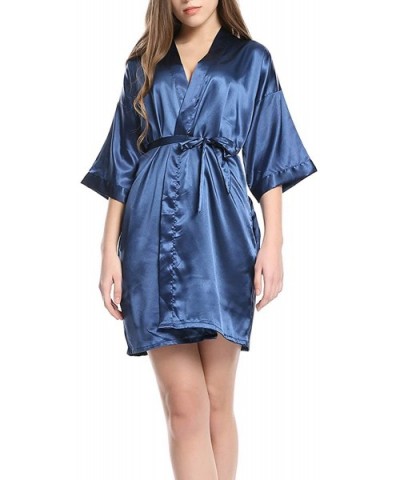 Women's Pure Color Short Satin Kimono Robes Nightwear Bridesmaids Lingerie - Navy - C6197W3ROWW $46.10 Robes