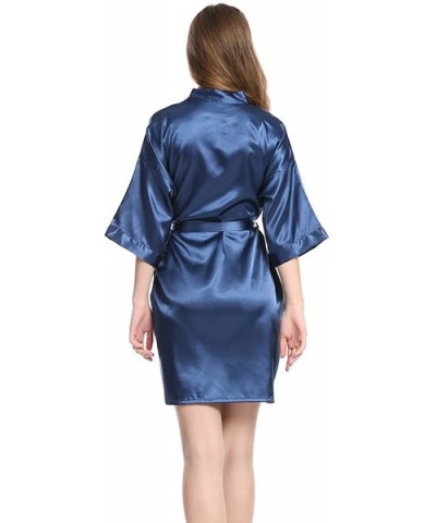 Women's Pure Color Short Satin Kimono Robes Nightwear Bridesmaids Lingerie - Navy - C6197W3ROWW $46.10 Robes