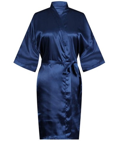 Women's Pure Color Short Satin Kimono Robes Nightwear Bridesmaids Lingerie - Navy - C6197W3ROWW $46.10 Robes