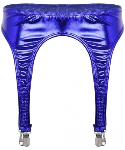 Women's Shiny Metallic High Stockings Garter Belts with 4 Straps Metal Clip Suspender Briefs - Royal Blue - C11985QT3QU $22.1...