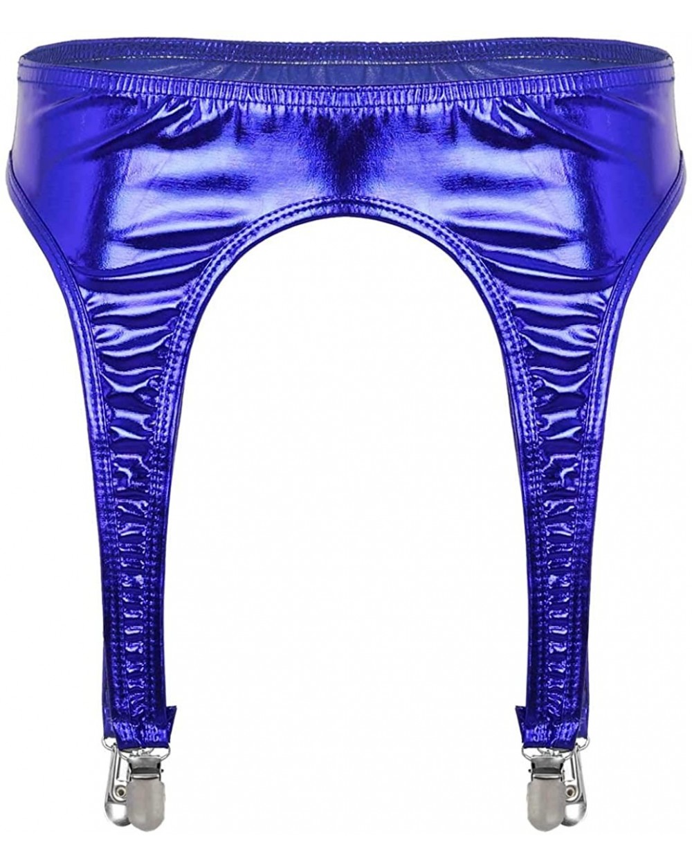 Women's Shiny Metallic High Stockings Garter Belts with 4 Straps Metal Clip Suspender Briefs - Royal Blue - C11985QT3QU $22.1...