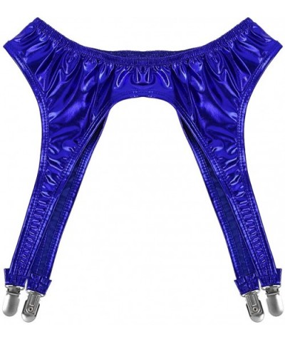 Women's Shiny Metallic High Stockings Garter Belts with 4 Straps Metal Clip Suspender Briefs - Royal Blue - C11985QT3QU $22.1...