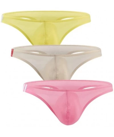 Men's Sexy Ice Silk T-Back Thongs Low Rise G Strings U Pouch Underwear - 3 Pack - CR18HWI5IE7 $23.93 G-Strings & Thongs