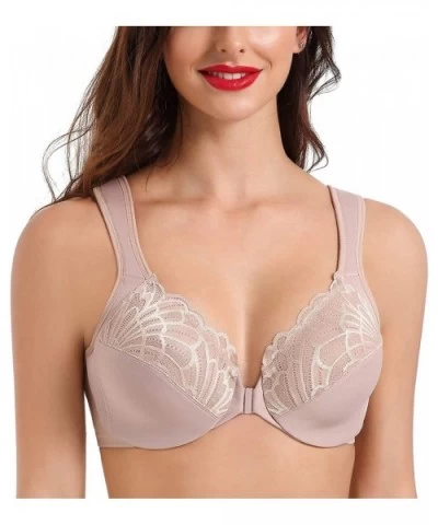 Front Closure Bras for Women Plus Size Underwire Unlined Lace Cup Cushion Strap - Beige - C3198C630NI $35.40 Bras