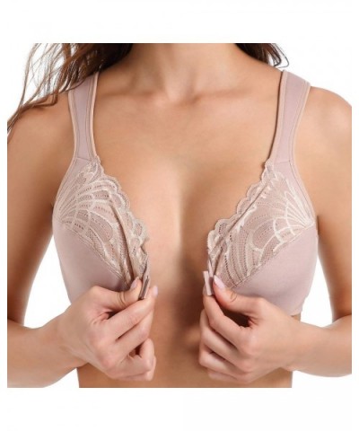 Front Closure Bras for Women Plus Size Underwire Unlined Lace Cup Cushion Strap - Beige - C3198C630NI $35.40 Bras