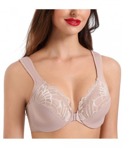 Front Closure Bras for Women Plus Size Underwire Unlined Lace Cup Cushion Strap - Beige - C3198C630NI $35.40 Bras