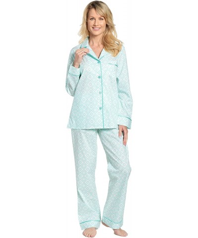 100% Cotton Pajama Set for Women - Moroccan Aqua-white - CN182Z4ES4H $61.85 Sets