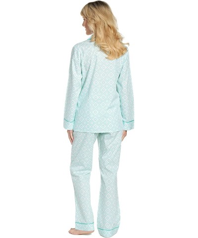 100% Cotton Pajama Set for Women - Moroccan Aqua-white - CN182Z4ES4H $61.85 Sets