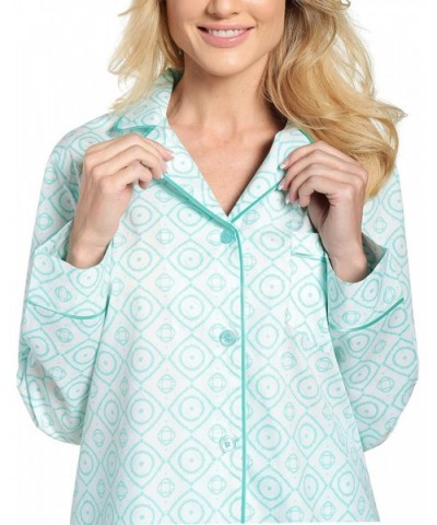 100% Cotton Pajama Set for Women - Moroccan Aqua-white - CN182Z4ES4H $61.85 Sets