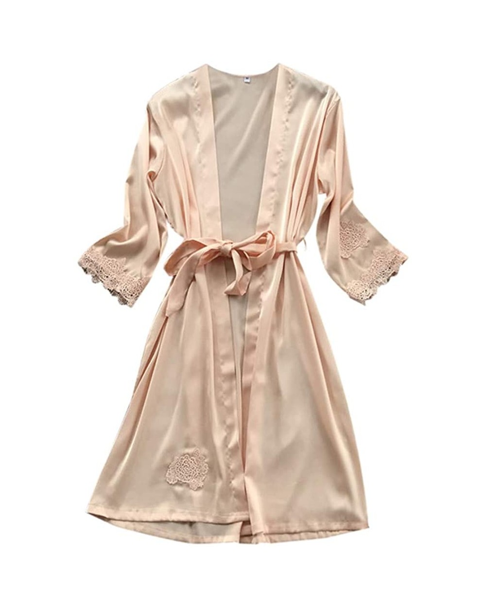 PJ Womens Lingerie Silk Lace Robe Dress Babydoll Nightdress Sleepwear Kimono Set - Cbeige - C018M5QSYYI $19.82 Nightgowns & S...