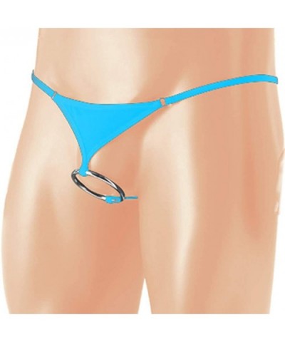 Men's Swimwear Underwear Sexy Cotton Low Rise T-Back G-String Thongs Undies (Size 26"-38") - C-blue - C3190GDS0RC $18.94 G-St...