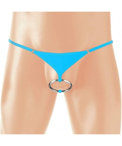 Men's Swimwear Underwear Sexy Cotton Low Rise T-Back G-String Thongs Undies (Size 26"-38") - C-blue - C3190GDS0RC $18.94 G-St...