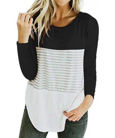 Womens Striped Patchwork Crewneck Long Sleeve Blouse Tshirts Casual Loose Fit Tee Tops - Black - CI1942RDTY2 $23.66 Thermal U...