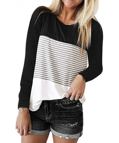 Womens Striped Patchwork Crewneck Long Sleeve Blouse Tshirts Casual Loose Fit Tee Tops - Black - CI1942RDTY2 $23.66 Thermal U...