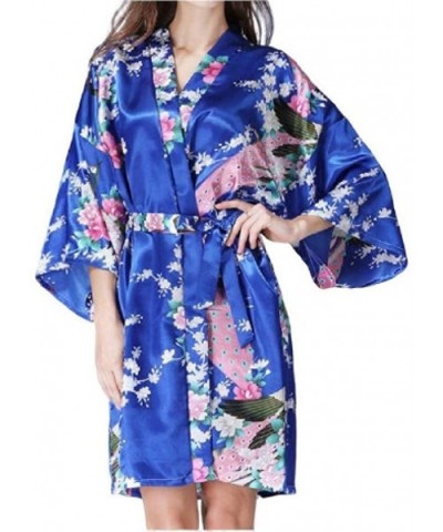 Women Floral Kimono Mid-Length Waist Belted Regular Fit Pj Lounge - 1 - CZ19876L4K6 $36.99 Tops