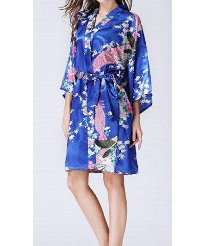 Women Floral Kimono Mid-Length Waist Belted Regular Fit Pj Lounge - 1 - CZ19876L4K6 $36.99 Tops