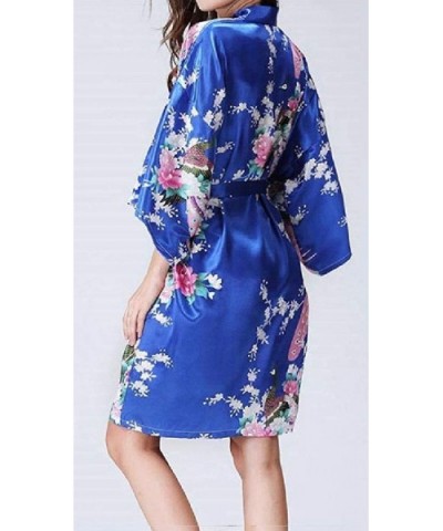 Women Floral Kimono Mid-Length Waist Belted Regular Fit Pj Lounge - 1 - CZ19876L4K6 $36.99 Tops