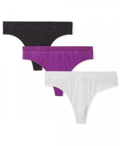 Women's Sporty Cotton Thong Underwear- 3 Pack - Black/High Rise Grey/Plum - CN187CTM306 $12.24 Panties