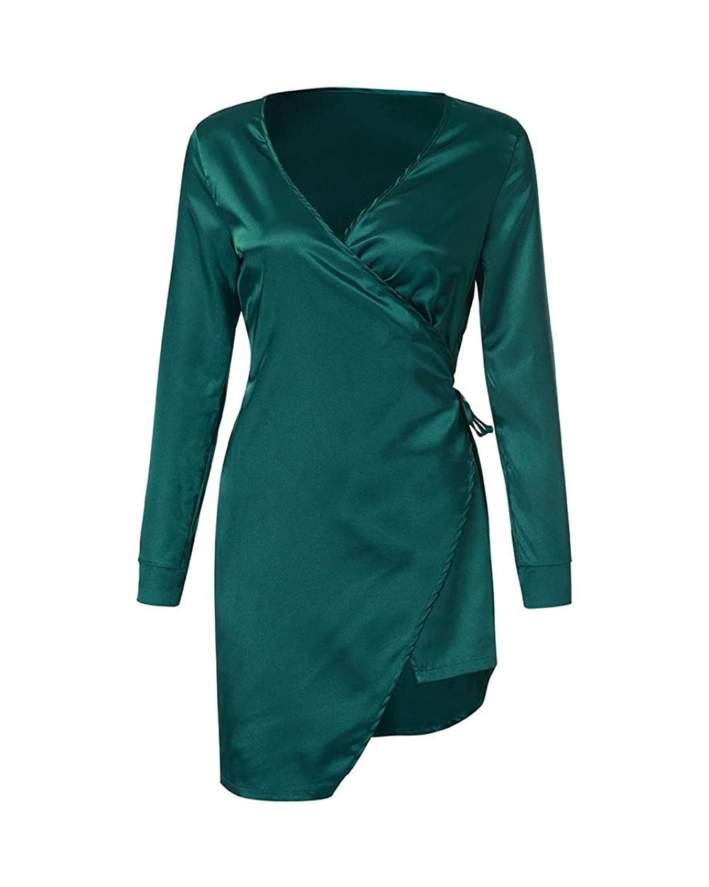 Women Sexy Dress Babydoll Sleepwear Robes Long Sleeve High Slit Belted Nightwear - Green - C819972G4D3 $34.68 Thermal Underwear