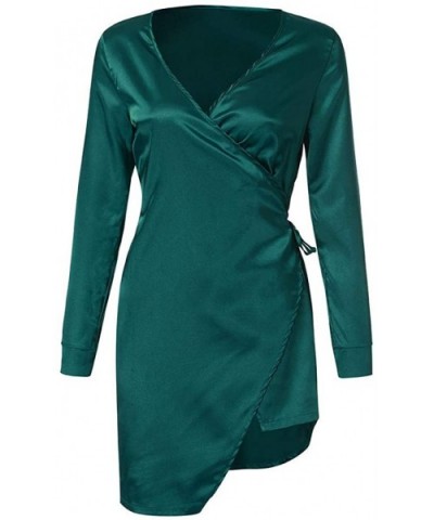 Women Sexy Dress Babydoll Sleepwear Robes Long Sleeve High Slit Belted Nightwear - Green - C819972G4D3 $34.68 Thermal Underwear